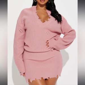 Dusty rose long sleeve Adeline sweater mini dress